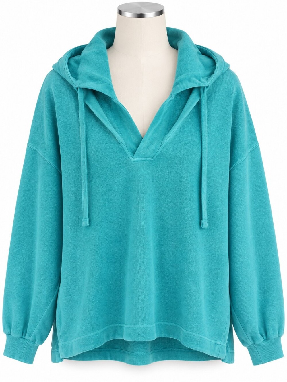 Old Navy SoComfy Oversized Hoodie Tunic Sweatshirt Teal Blue V-Neck L Large NWT